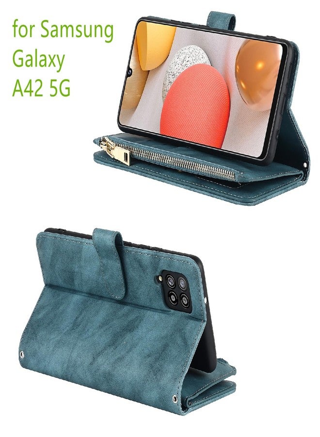 Jaorty for Samsung Galaxy A42 Phone Wallet Case for Women with Card Holder,Crossbody Galaxy A42 Case with Strap Lanyard,Zipper Pocket Magnetic Flip Leather Galaxy A42 Case,6.6" Blue - Image 4