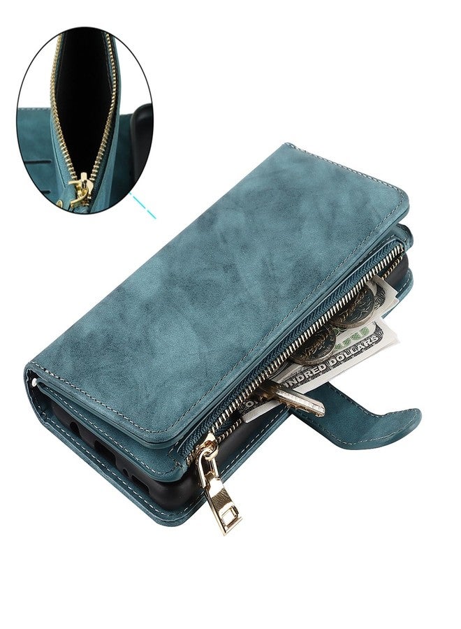 Jaorty for Samsung Galaxy A42 Phone Wallet Case for Women with Card Holder,Crossbody Galaxy A42 Case with Strap Lanyard,Zipper Pocket Magnetic Flip Leather Galaxy A42 Case,6.6" Blue - Image 5