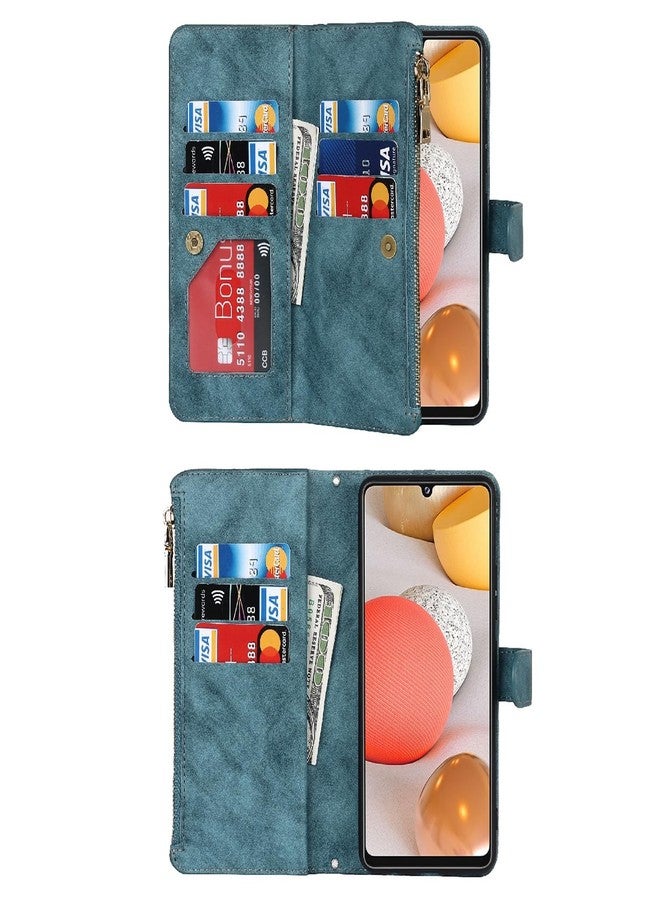 Jaorty for Samsung Galaxy A42 Phone Wallet Case for Women with Card Holder,Crossbody Galaxy A42 Case with Strap Lanyard,Zipper Pocket Magnetic Flip Leather Galaxy A42 Case,6.6" Blue - Image 3