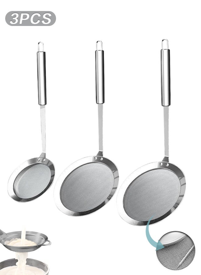 3 Pack Fine Mesh Skimmer Spoon, Professional 304 Stainless Steel Hot Pot Fat Strainer for Oil Filter Skimming Grease and Foam, Durable Multi-Functional Kitchen Cooking Mesh Food Strainer Ladle - Image 1