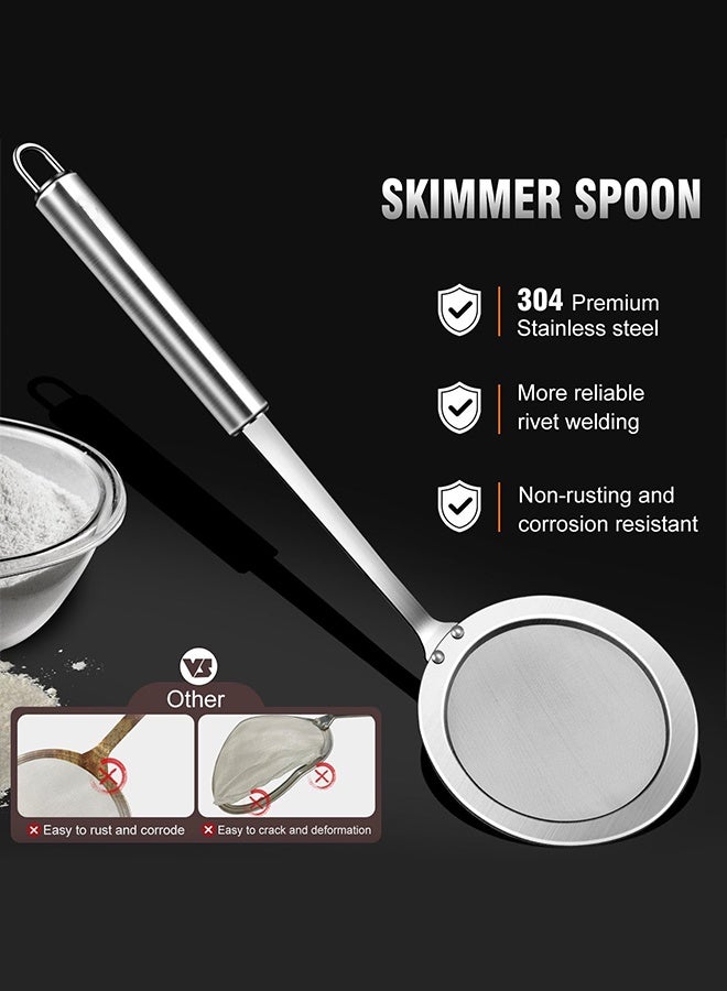3 Pack Fine Mesh Skimmer Spoon, Professional 304 Stainless Steel Hot Pot Fat Strainer for Oil Filter Skimming Grease and Foam, Durable Multi-Functional Kitchen Cooking Mesh Food Strainer Ladle - Image 2