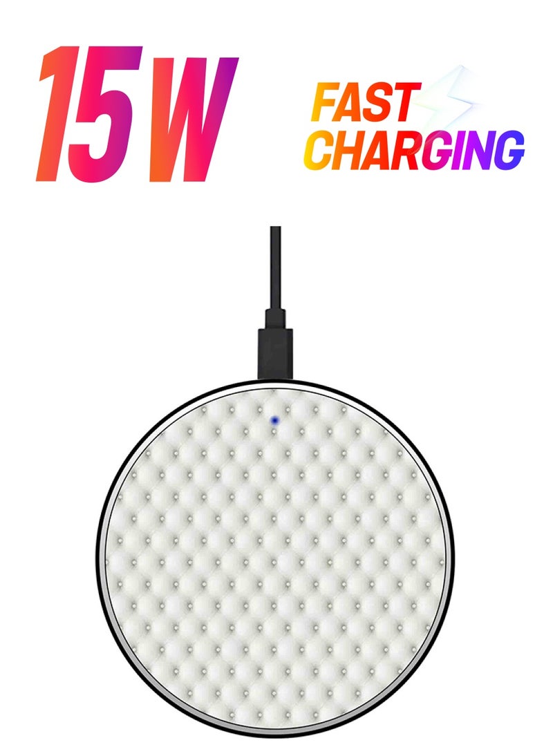 Theodor Tufted Printed Ultra Slim Fast Wireless Charger With USB Cable White - Image 1
