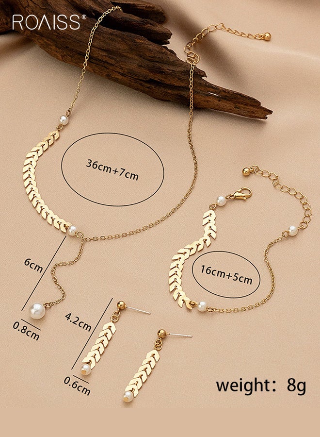 رويس طقم مجوهرات نسائي، عقد لؤلؤ بسيط من أذن القمح للسيدات، طقم قلادة وأقراط عصري متعدد الاستخدامات، مجوهرات أنيقة بألوان رائعة، مثالية للعطلات والذكرى السنوية والحفلات، ذهبي - Image 5