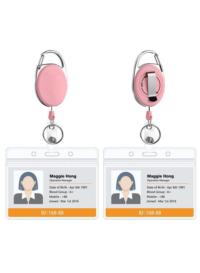 Soleebee 2 Pack Heavy Duty Retractable Badge Reels With 360° Swivel Belt Clip Id Badge Holder For Lanyard Horizontal Clear Id Card Holder With 25'' Retractable Carabiner Badge Reel Pink - Image 1
