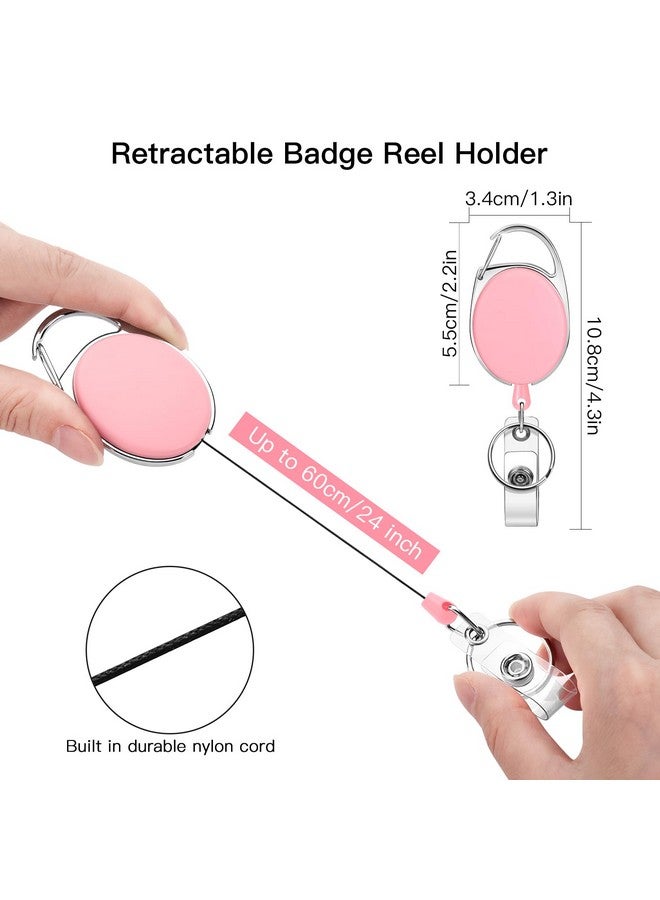 Soleebee 2 Pack Heavy Duty Retractable Badge Reels With 360° Swivel Belt Clip Id Badge Holder For Lanyard Horizontal Clear Id Card Holder With 25'' Retractable Carabiner Badge Reel Pink - Image 2