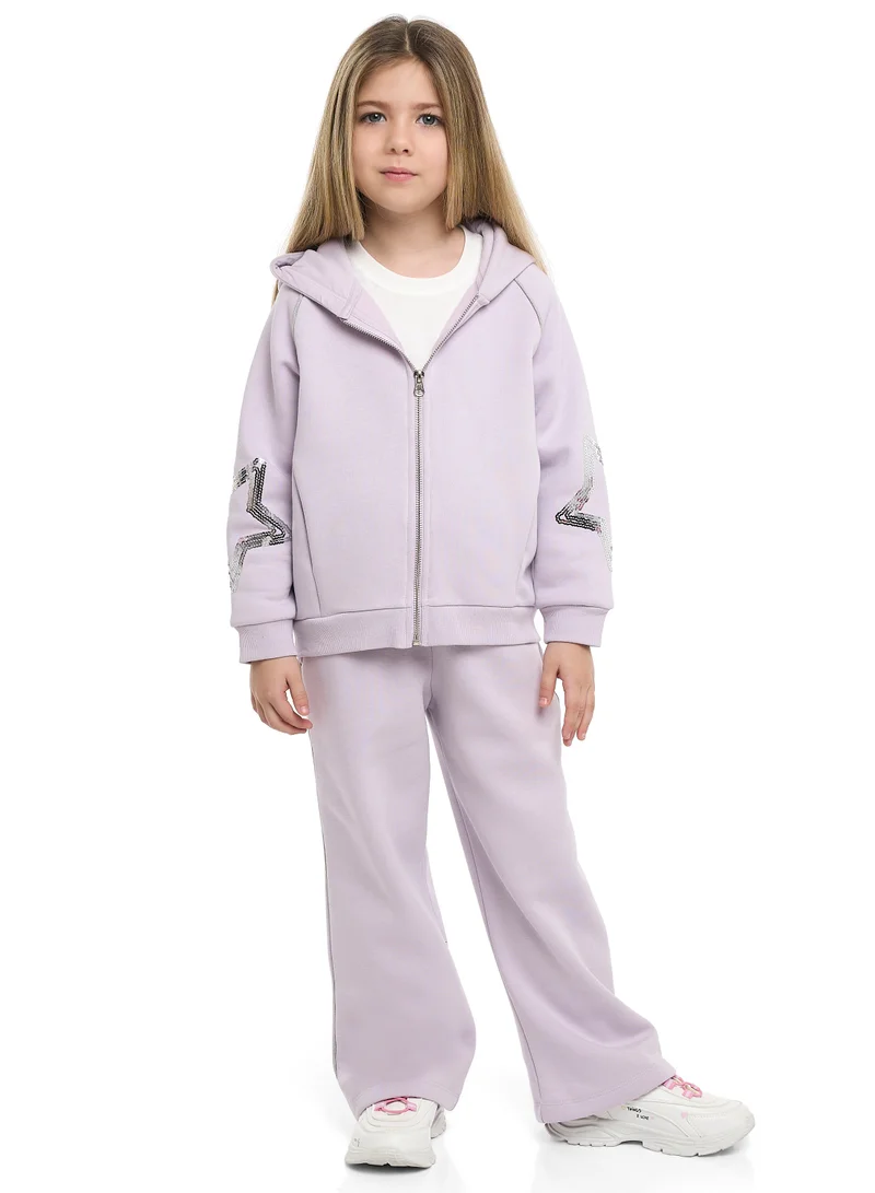 victor and jane Girls Starstruck Fleece Tracksuit – Lilac 2-Piece Set