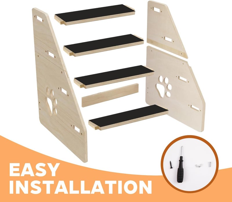 Orchidleaf Dog Stairs Ramp, Wooden 4-Step Dog Ramp for Small/Medium/Older Dogs and Cats, Non-Slip Pet Ladder for High Beds, Sofas, Bay Windows - Image 5