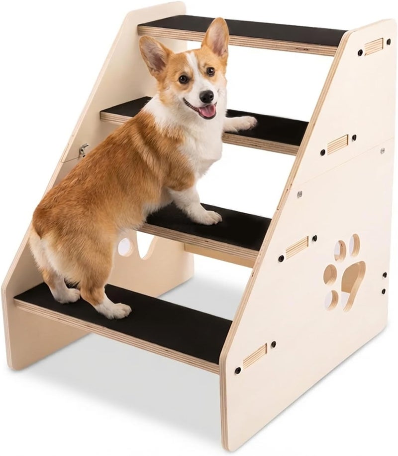 Orchidleaf Dog Stairs Ramp, Wooden 4-Step Dog Ramp for Small/Medium/Older Dogs and Cats, Non-Slip Pet Ladder for High Beds, Sofas, Bay Windows - Image 1