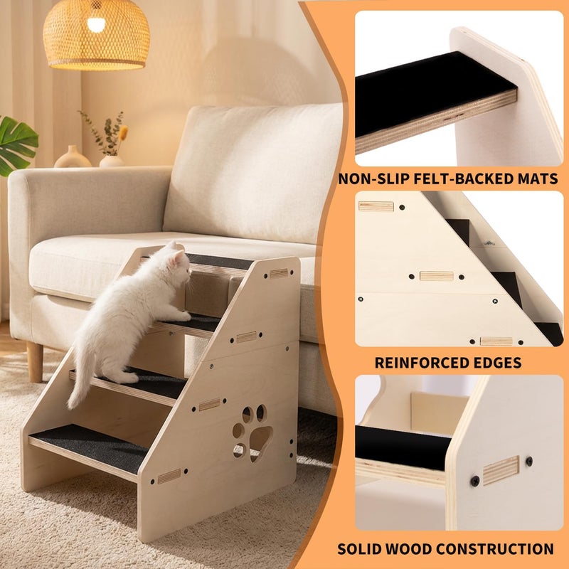Orchidleaf Dog Stairs Ramp, Wooden 4-Step Dog Ramp for Small/Medium/Older Dogs and Cats, Non-Slip Pet Ladder for High Beds, Sofas, Bay Windows - Image 3