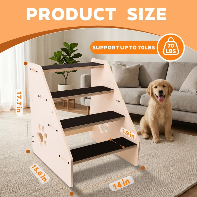 Orchidleaf Dog Stairs Ramp, Wooden 4-Step Dog Ramp for Small/Medium/Older Dogs and Cats, Non-Slip Pet Ladder for High Beds, Sofas, Bay Windows - Image 2