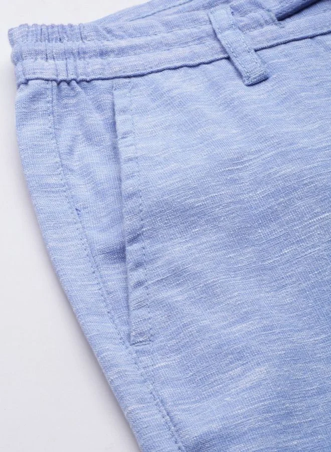 شركة المرآب الهندية Men Slim Fit Solid Mid-Rise Elasticated Linen Jogger Trouser