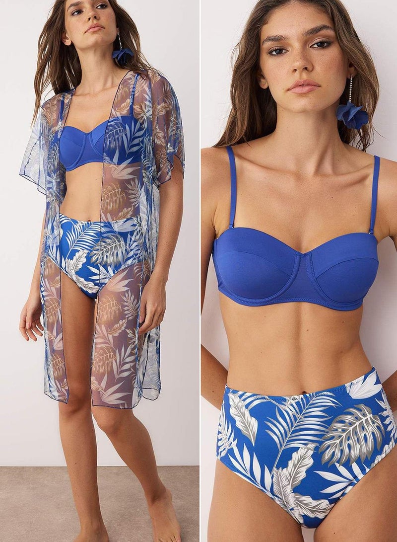 trendyol Floral Pattern Balconette Covered Hipster High Waist Beachwear Set Tbess25Js00010 - Image 1