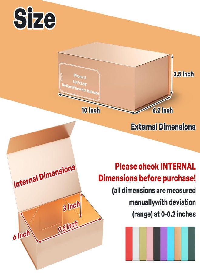 RYDDOY Rose Gold Gift Box, 9.5x6x3'' Gift boxes for Presents with Lids Magnetic Closure Rectangle Collapsible for Bridesmaid Proposal Box, Wedding, Christmas, Halloween, Birthday Gift Packging - Image 2