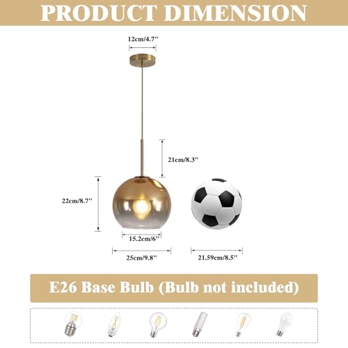KCO Lighting 1-Light Modern Glass Pendant Lights Large Gold Globe Pendant Light Mid Century Single Pendant Light Kitchen Island Dining Room Lighting Fixtures Ceiling Hanging - Image 2