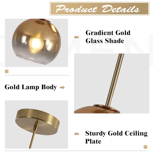 KCO Lighting 1-Light Modern Glass Pendant Lights Large Gold Globe Pendant Light Mid Century Single Pendant Light Kitchen Island Dining Room Lighting Fixtures Ceiling Hanging - Image 3