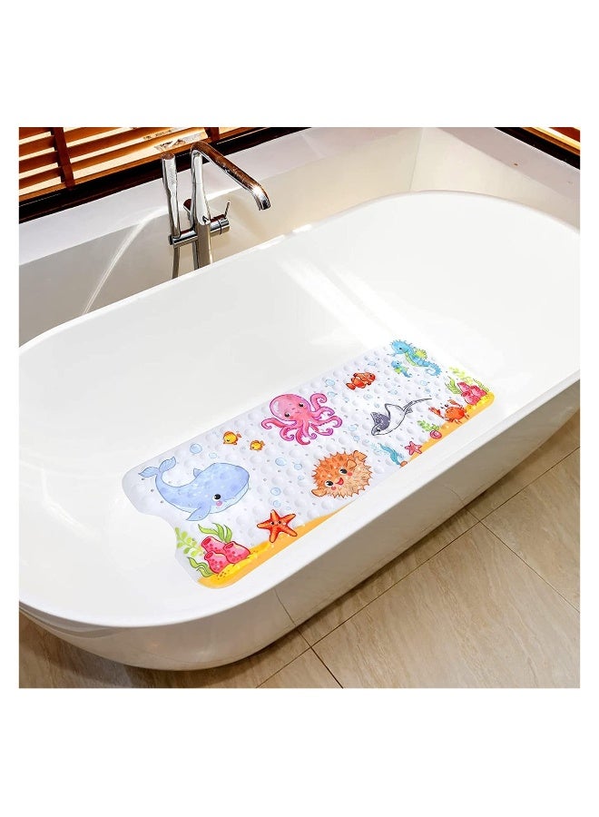 Large Non-Slip Bathtub Mat for Kids, 40x16 Inch Anti-Slip Shower Mat for Toddlers and Babies, Suction Cups & Drain Holes, Machine Washable (Sea World Design) - Image 1
