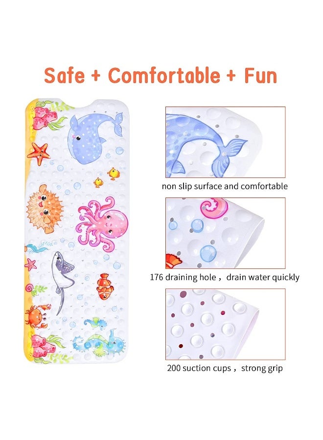 Large Non-Slip Bathtub Mat for Kids, 40x16 Inch Anti-Slip Shower Mat for Toddlers and Babies, Suction Cups & Drain Holes, Machine Washable (Sea World Design) - Image 4