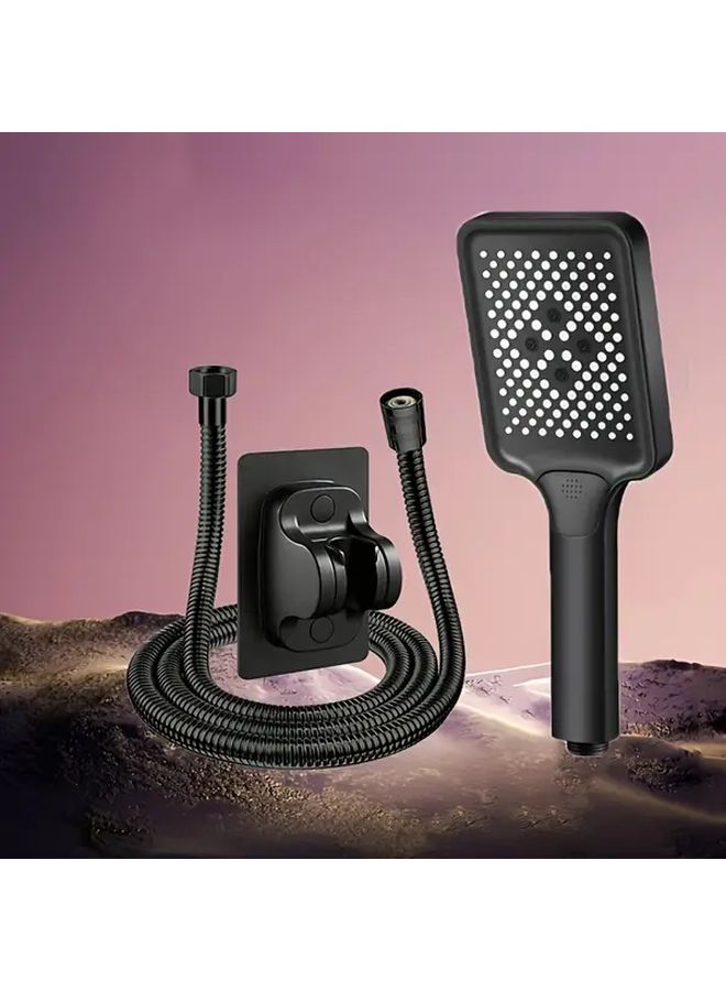 Black Square Three Mode Rainfall Shower Head with Hose and Wall Bracket - Image 2