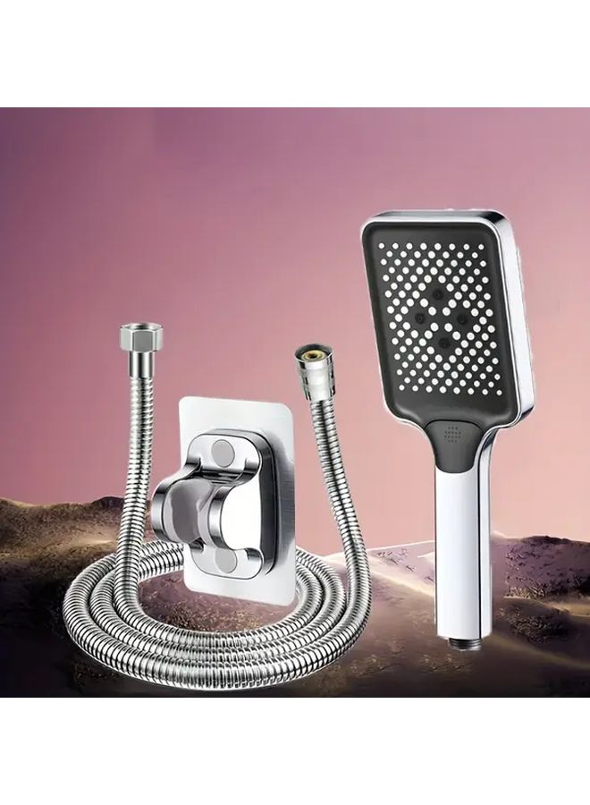 Black Square Three Mode Rainfall Shower Head with Hose and Wall Bracket - Image 1