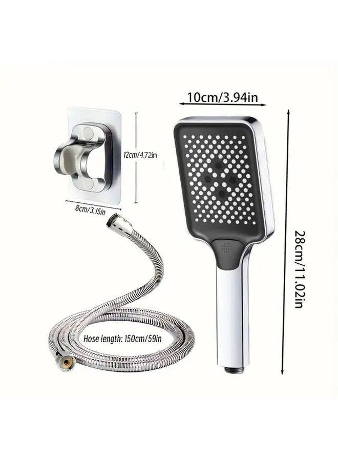 Black Square Three Mode Rainfall Shower Head with Hose and Wall Bracket - Image 3