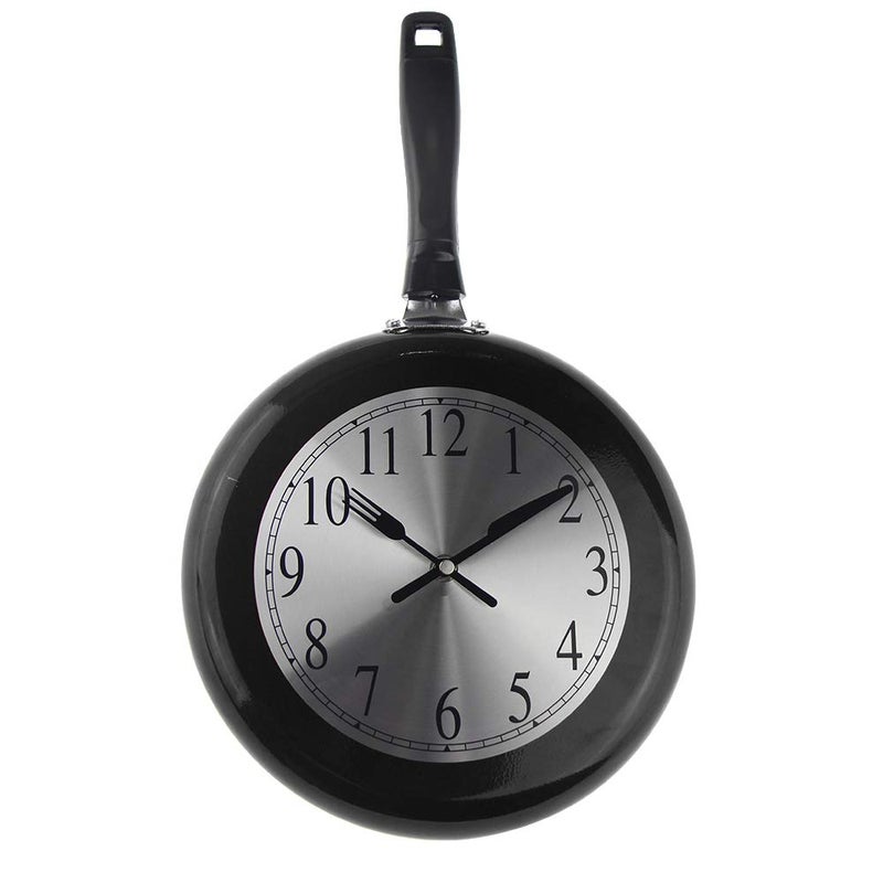 Timelike Wall Clock, 10 inch Metal Frying Pan Kitchen Wall Clock Home Decor - Kitchen Themed Unique Wall Clock with a Screwdriver (Black) - Image 1