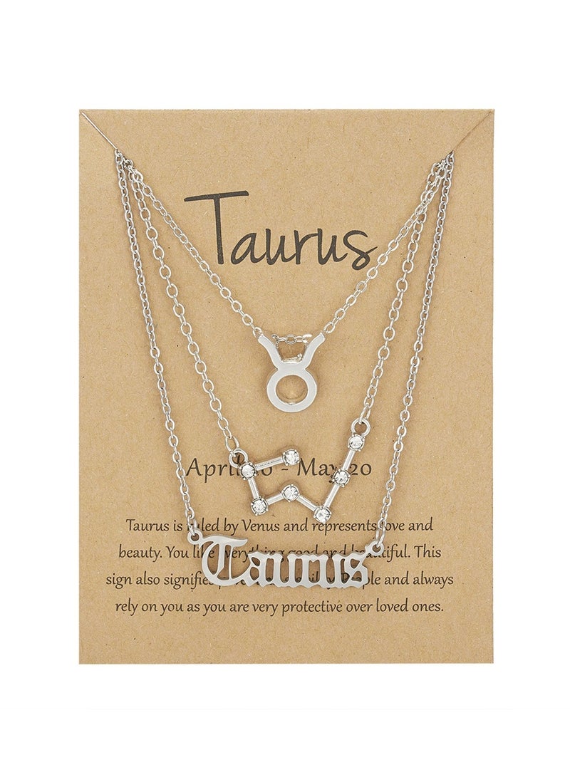 Goolsky Bestseller 3-Layer Zodiac Necklace Set for Women – Vintage Celestial Charms Gothic Letters Horoscope Dainty Layered Collarbone Chain