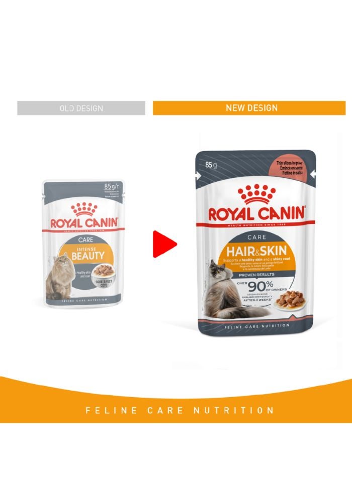 ROYAL CANIN Feline Care Nutrition Hair & Skin Gravy (WET FOOD - Pouches) 12x85g - Image 4
