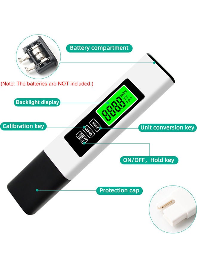 اليشمك جهاز قياس نسبة الاملاح في الماء الرقمي 3 في 1 أبيض/ أسود - Image 3