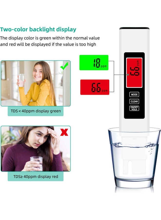 اليشمك جهاز قياس نسبة الاملاح في الماء الرقمي 3 في 1 أبيض/ أسود - Image 2