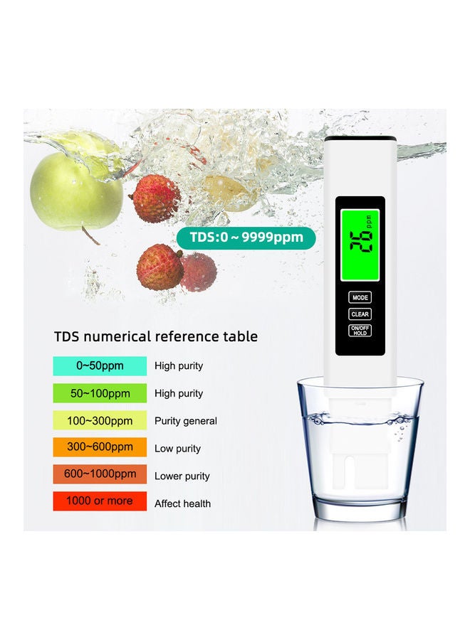 اليشمك جهاز قياس نسبة الاملاح في الماء الرقمي 3 في 1 أبيض/ أسود - Image 4