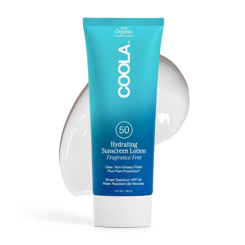 COOLA Organic Sunscreen SPF 50 Sunblock Body Lotion Dermatologist Tested Skin Care for Daily Protection Vegan and Gluten Free Fragrance Free 5 Fl Oz
