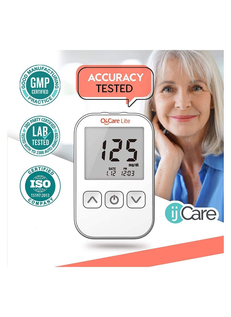 ijCare - Blood Glucose Meter with Strips and Lancets, Lancing Device, Log, and Case - Image 1
