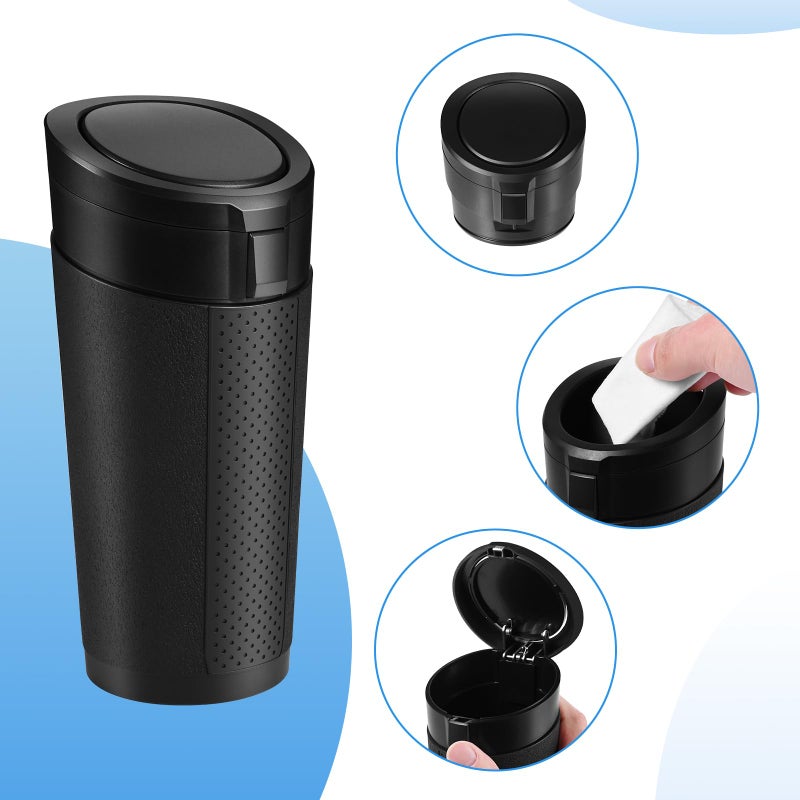 Hiitytin Car Trash Can Bin with Lid, 2 Packs Mini Leakproof Garbage Can for Vehicle, Cup Holder Trash Can, Small Trash Bin for Cars, Home, Bedroom, Office(Black) - Image 2