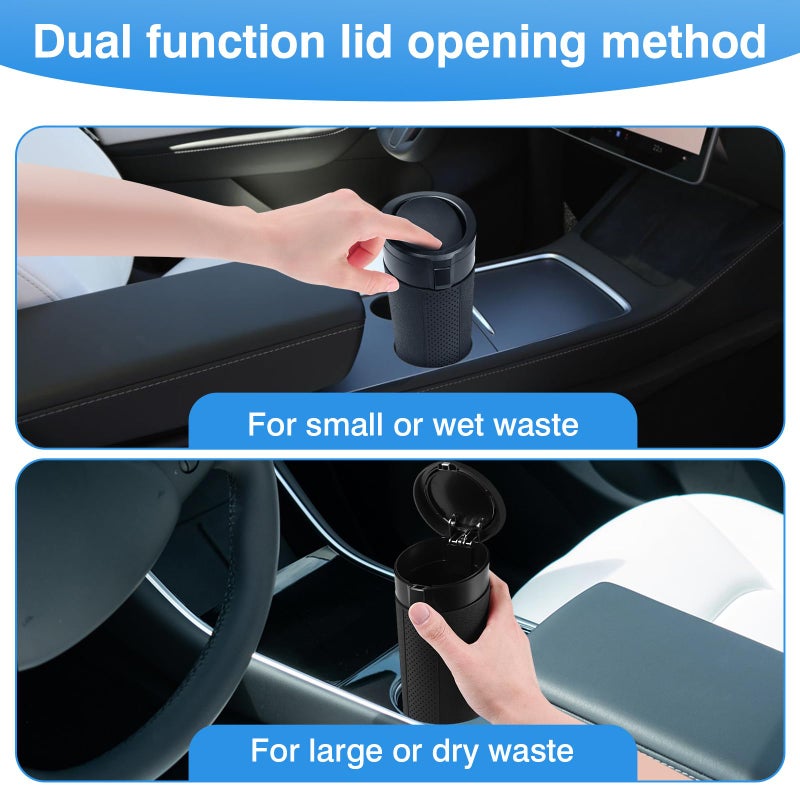 Hiitytin Car Trash Can Bin with Lid, 2 Packs Mini Leakproof Garbage Can for Vehicle, Cup Holder Trash Can, Small Trash Bin for Cars, Home, Bedroom, Office(Black) - Image 5