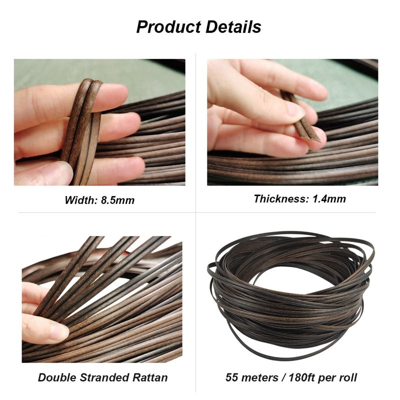 Feyart Double Stranded PE Rattan Strip for Outdoor Rattan Furniture Repair, 8.5mm Plastic Wicker for Patio Furniture Restore, 500g/55m Long (Mottled Coffee) - Image 3