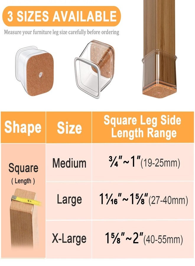 Rusido Pack of 20 Square Chair Leg Caps, Home Felt Pads, Transparent Silicone Chair Leg Protectors, Chair Sliders, Hardwood Floor, Non-Slip Chair Leg Caps (Fit Side Length: 26-40 mm) - Image 4