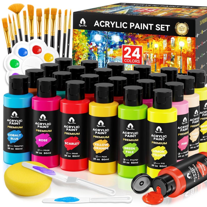 Vigorfun 40 PCS Acrylic Paint Set with 12 Brushes, 2 Knives and Palette, 24 Colors (2oz/60ml) Art Craft Paints Gifts for Adults Kids Artists Beginners, Halloween Pumpkin Painting Kit Art Supplies - Image 1