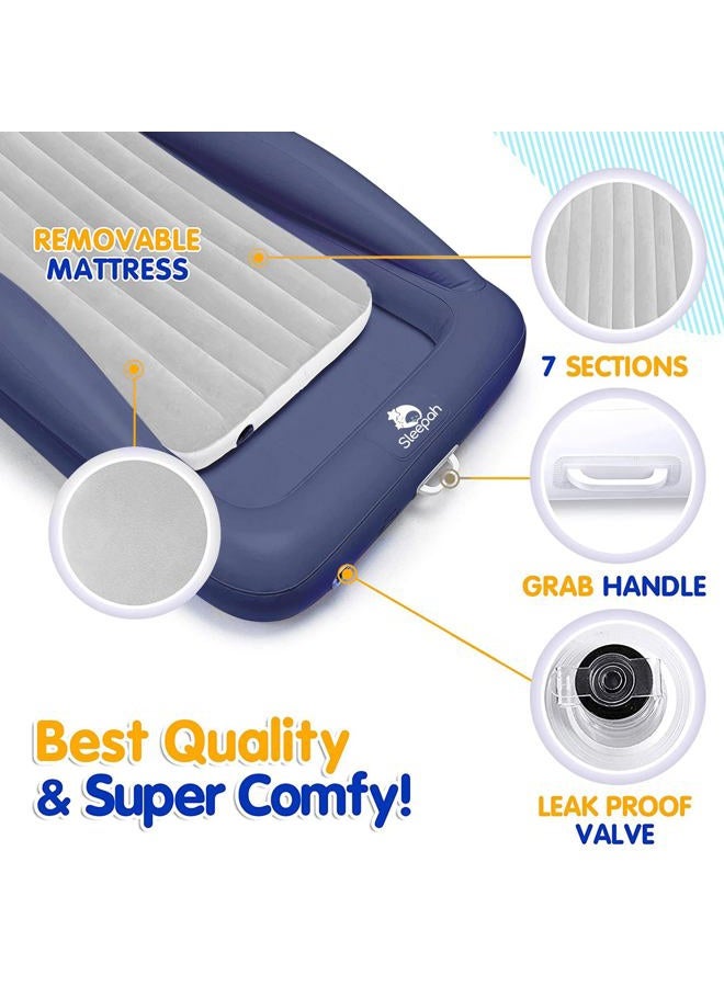 Sleepah Inflatable Toddler Travel Bed Portable Kids Air Mattress Set w Safety Bed Rail Guards for Kids & Toddlers – Set Includes Pump, Carry Case, Pillow & More - Perfect Transitional Cot (Grey) - Image 4
