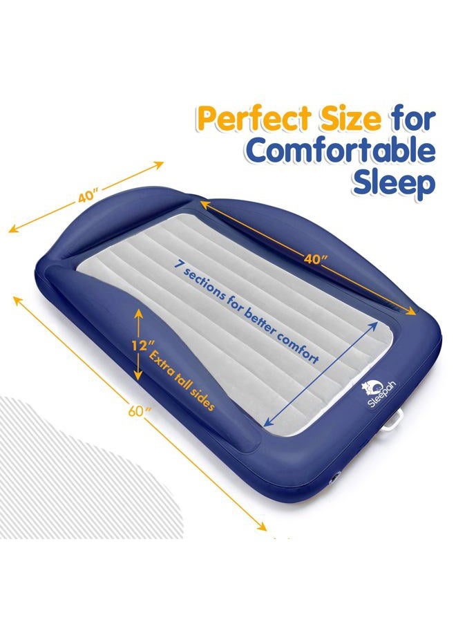 Sleepah Inflatable Toddler Travel Bed Portable Kids Air Mattress Set w Safety Bed Rail Guards for Kids & Toddlers – Set Includes Pump, Carry Case, Pillow & More - Perfect Transitional Cot (Grey) - Image 3