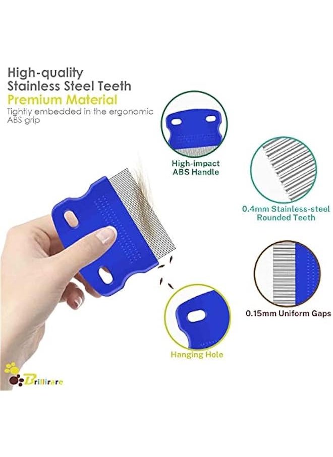 KHAJUL 4-Piece Flea Comb, Stainless Steel Lice Combs with Rounded Teeth, Double Sided (Blue)  - Image 4
