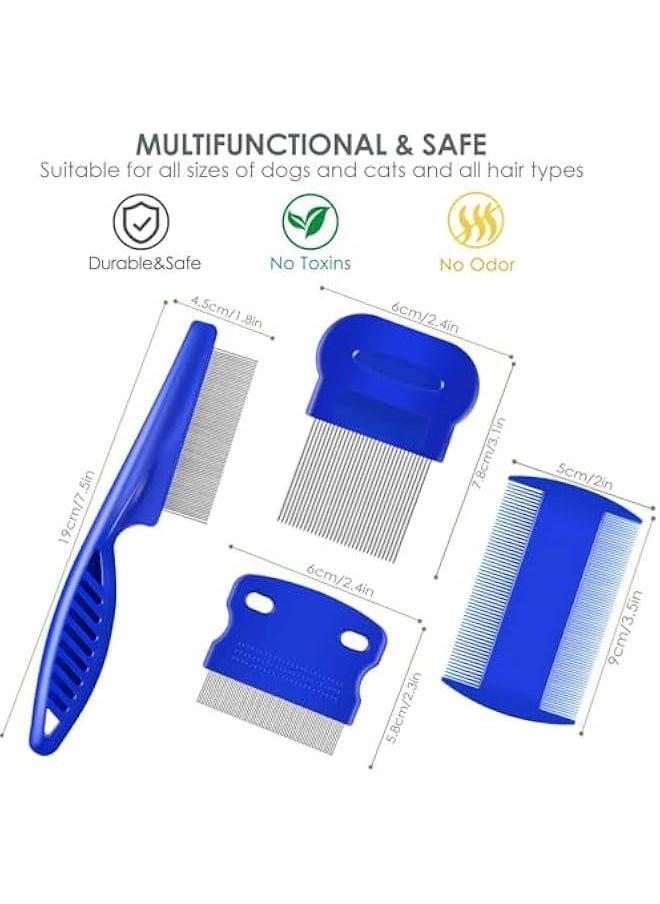 KHAJUL 4-Piece Flea Comb, Stainless Steel Lice Combs with Rounded Teeth, Double Sided (Blue)  - Image 2