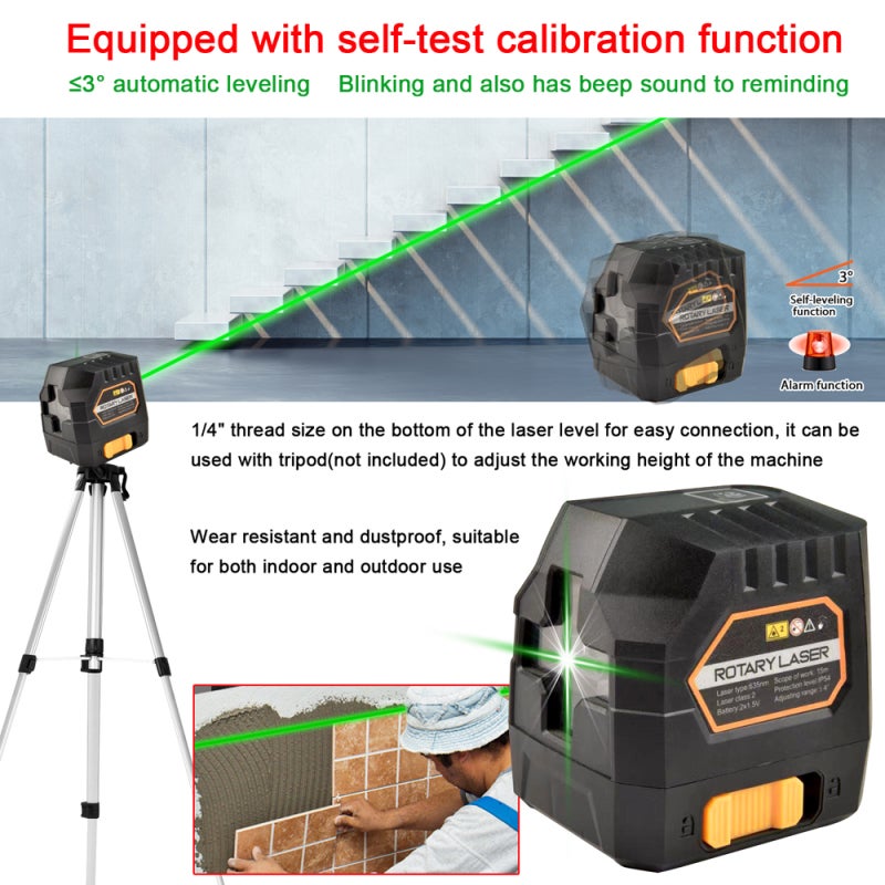 Portable High Brightness 2 Green Lines Level Vertical Horizontal Lines 4° Self-leveling Function Leveling Tool for Ceramic Tile Laying Door Window Partition Install Construction Decoration - Image 3