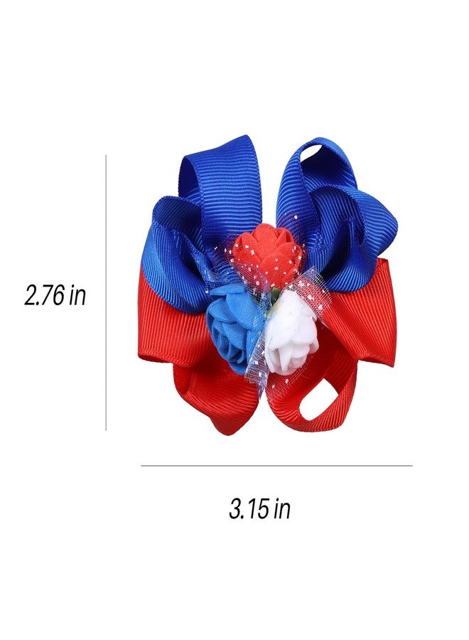 melyde Flower Hair Bow Clips 3 Inch Handmade Kids Girls Cute Hairpins Grosgrain Ribbon Rose Hair Accessories for School Party Prom, Red&Blue - Image 5