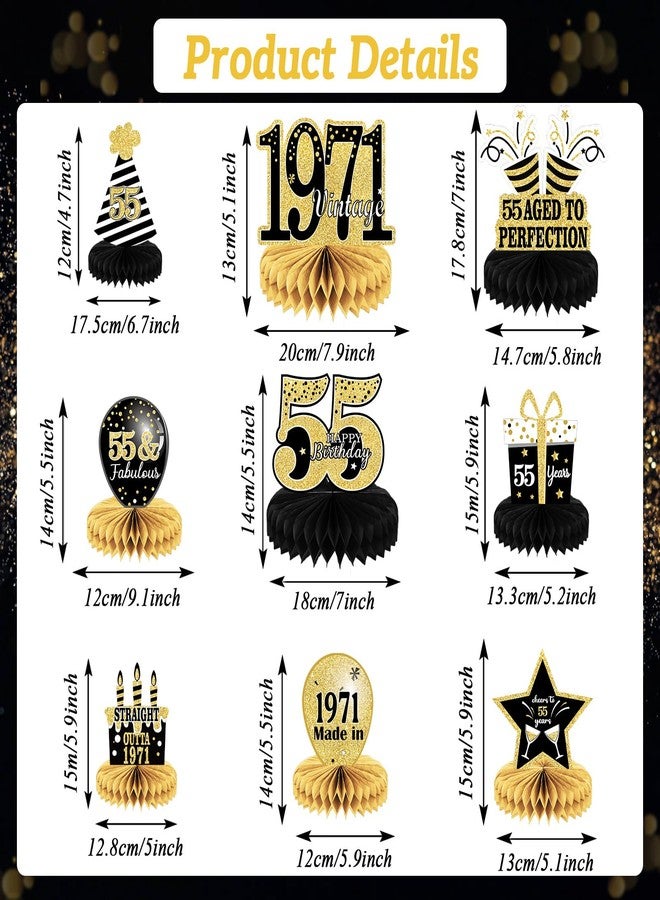 Tevxj 9PCS 55th Birthday decorations 55th birthday Centerpieces for Table Decorations 2024 Vintage 1969 Honeycomb Table Topper Back in 1969 55th Birthday Decoration for Men and Woman 55 Years Birthday Party - Image 2