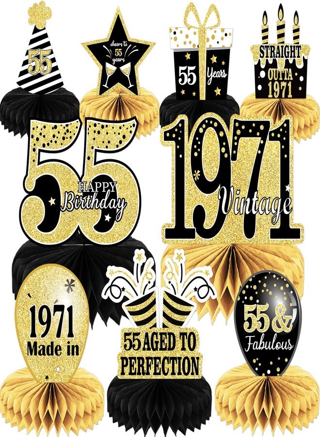 Tevxj 9PCS 55th Birthday decorations 55th birthday Centerpieces for Table Decorations 2024 Vintage 1969 Honeycomb Table Topper Back in 1969 55th Birthday Decoration for Men and Woman 55 Years Birthday Party - Image 1