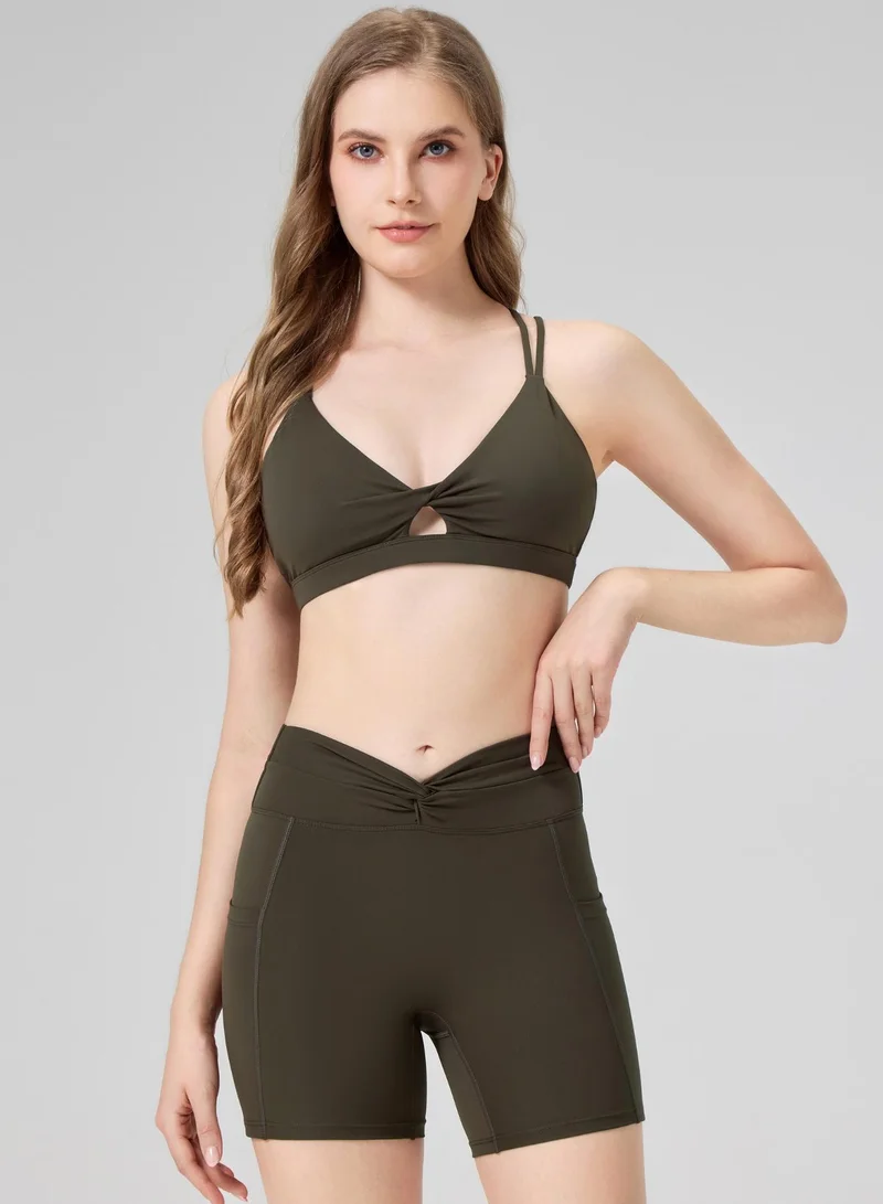Amorxe Olive Green Yoga Sports Bra Twist Front Design With Removable Pads for Women | Best Price UAE