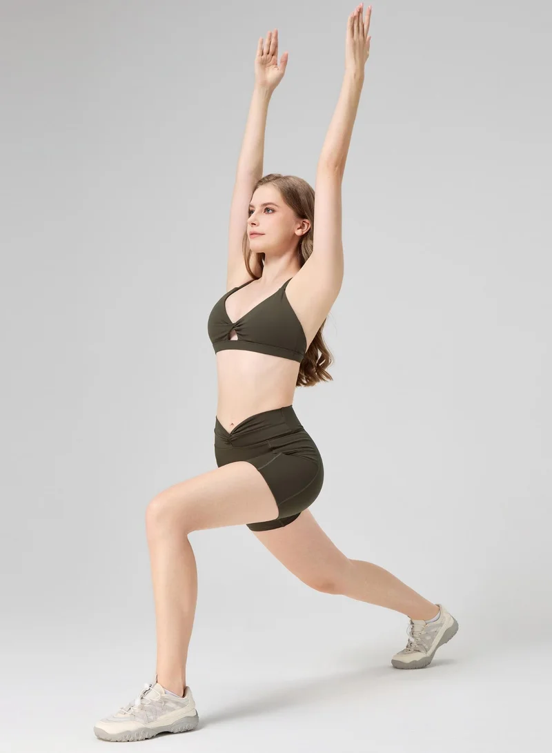 Amorxe Olive Green Yoga Sports Bra Twist Front Design With Removable Pads for Women | Best Price UAE