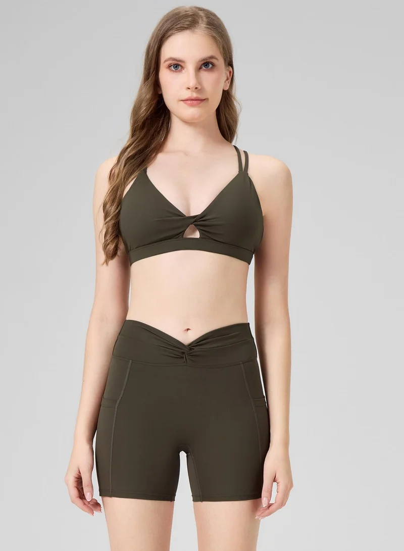 Amorxe Olive Green Yoga Sports Bra Twist Front Design With Removable Pads for Women | Best Price UAE
