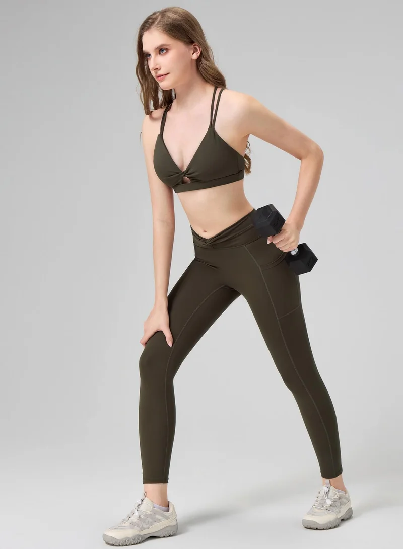 Amorxe Olive Green Yoga Sports Bra Twist Front Design With Removable Pads for Women | Best Price UAE