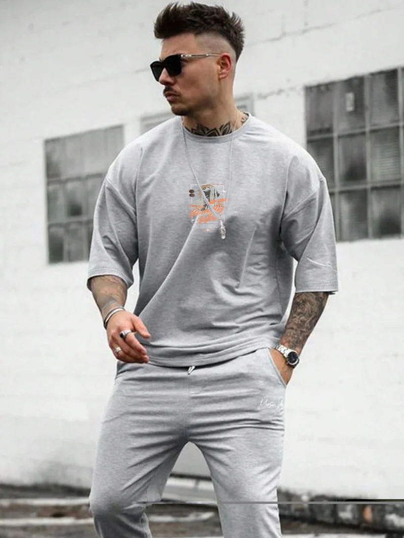دوغ فش Oversize Printed Gray Color Casual T-Shirt 100% Cotton